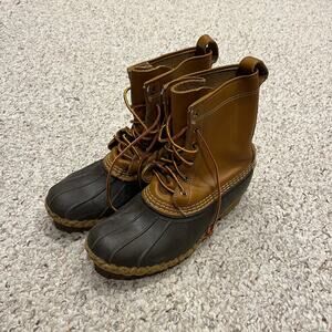 LL Bean Duck Boots Lace Up Sz Men's 6 Women's 8 Camel Hiking Trail Winter